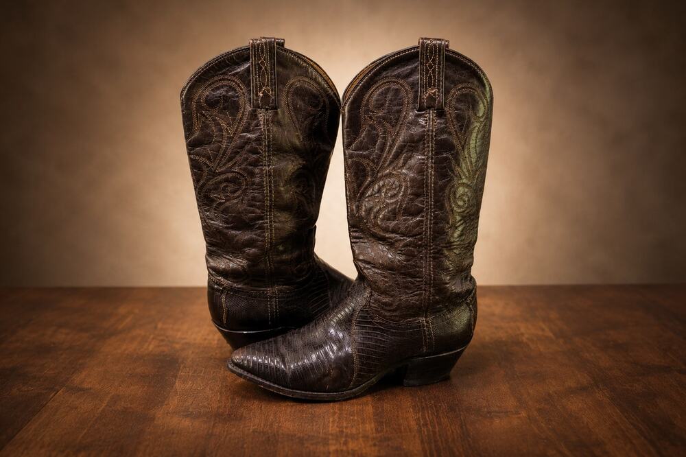 Vintage Dan Post Brown Lizard Western Cowboy Boots Women's Size 7 USA Made